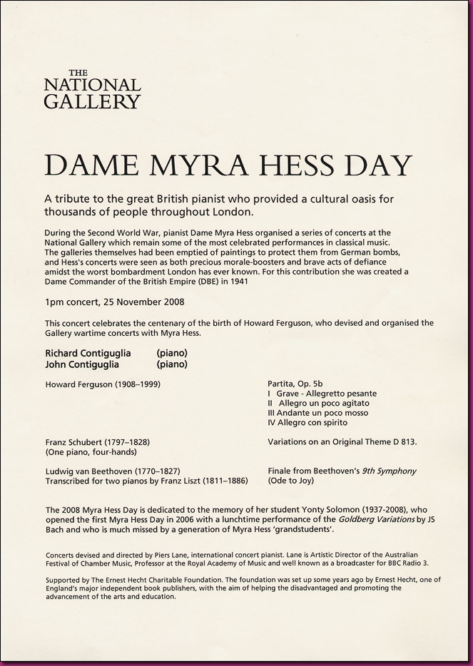 Dame Myra Hess Day, Program